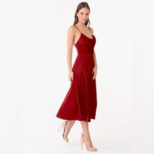 Azazie a-line side slit satin tea-length dress